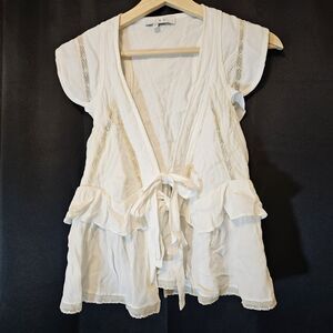 IRO Brone Top In White Sz 36 (4) Front Ties W/ Lace & Quilted Accents Revolve